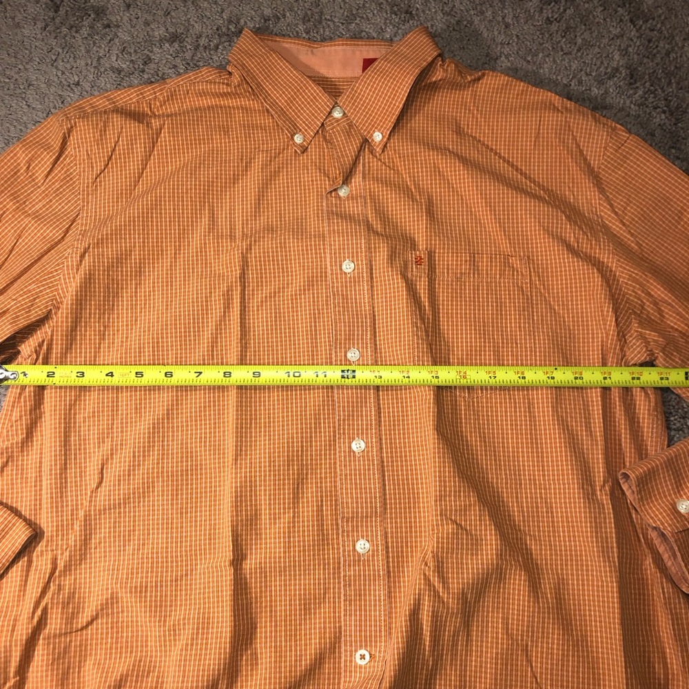 IZOD Button Down Up Mens Size XL Checkered Orange Dress Work Shirt - Picture 9 of 13